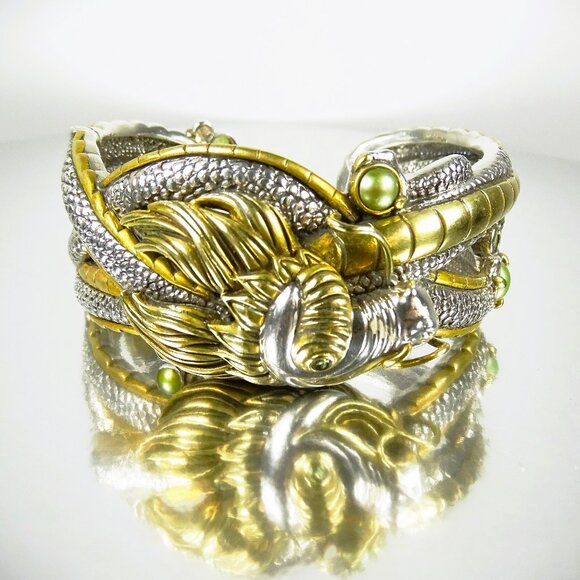 ECHO of the DREAMER Sterling Silver Bronze FW Pearls & Peridot Cuff Bracelet - Picture 2 of 12